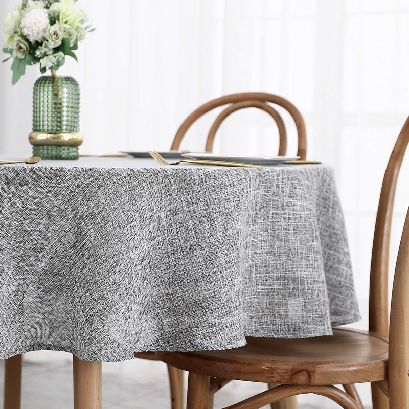 maxmill Flaxy Faux Linen Tablecloth with 2-Tone Slubby Texture Wrinkle Resistant Anti-Shrink Soft Table Cloth for Kitchen Dining Restaurant Tabletop for Event Dinner Round 70 Inch Light Gray - Image 2